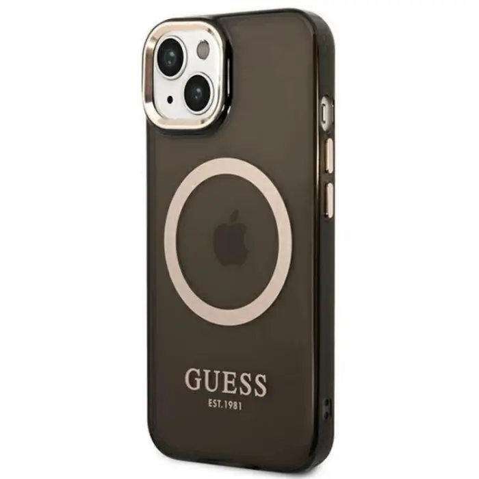 Guess - GUESS iPhone 14 Plus Skal Magsafe Gold Outline Translucent - Svart