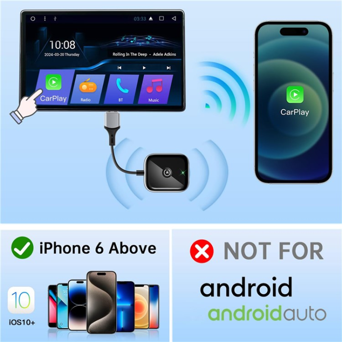 A-One Brand - CarPlay Trådbunden Trådlös Adapter Dongle - Svart