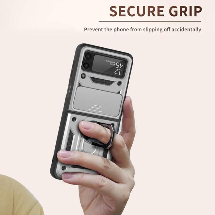 A-One Brand - Galaxy Z Flip 4 Skal Ringhållare Kickstand - Silver