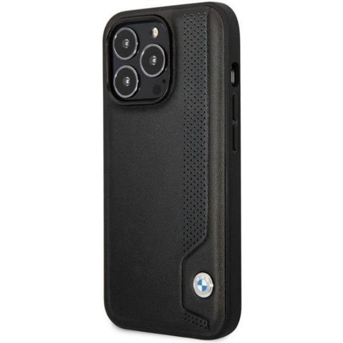 BMW - BMW iPhone 14 Pro Max Mobilskal Läder Blue Dots - Svart