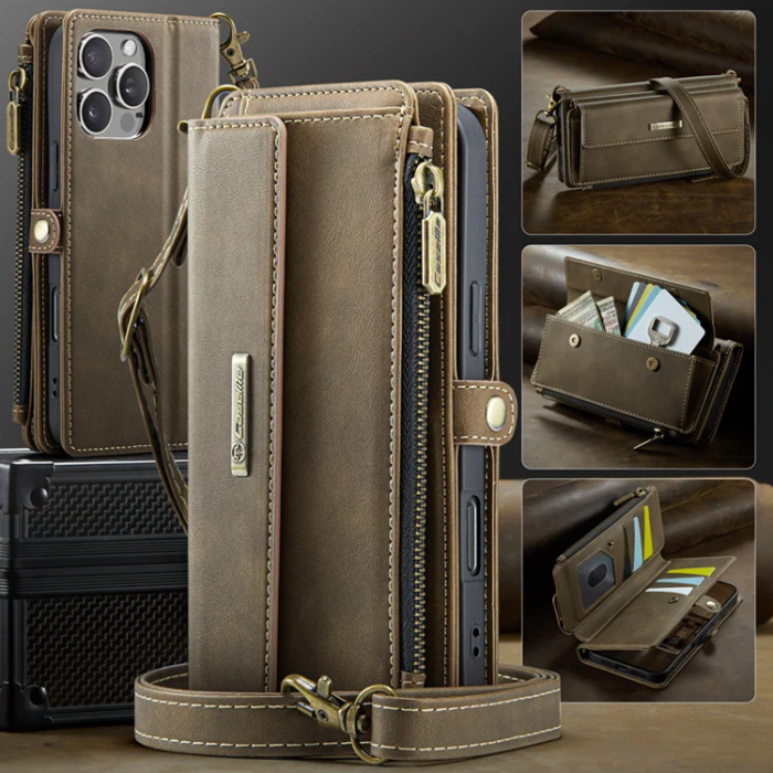 Caseme - Caseme iPhone 16 Pro Plånboksfodral RFID Blocking Zipper - Brun
