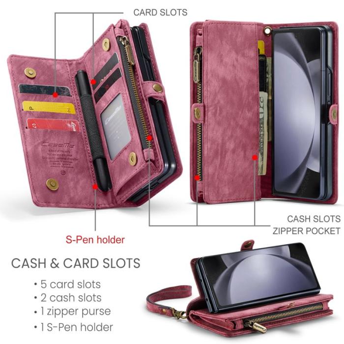 Caseme - CASEME 008 Konstläder Plånboksfodral till Samsung Galaxy Z Fold5 5G Röd