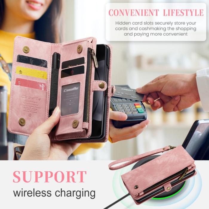 Caseme - CASEME 008 Konstläder Plånboksfodral till Samsung Galaxy Z Fold5 5G - Rosa