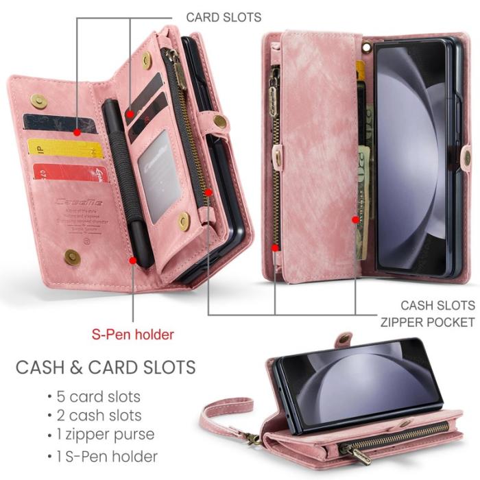 Caseme - CASEME 008 Konstläder Plånboksfodral till Samsung Galaxy Z Fold5 5G - Rosa