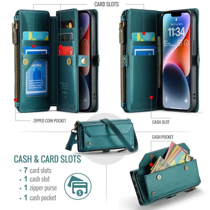 Caseme - CASEME Plånboksfodral Konstläder för iPhone 14 med kortfack - Grön