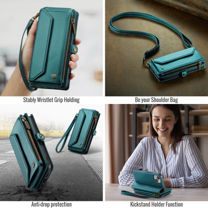 Caseme - CASEME Plånboksfodral Konstläder för iPhone 14 med kortfack - Grön