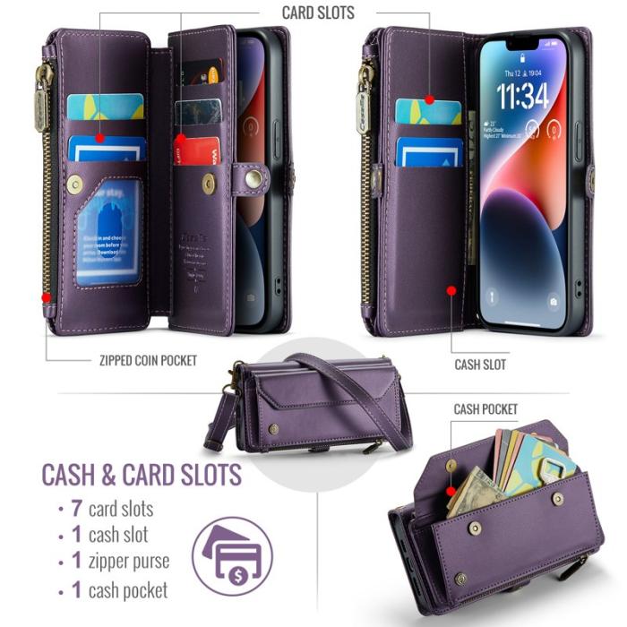 Caseme - CASEME Plånboksfodral Konstläder för iPhone 14 med kortfack - Lila