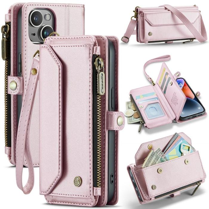 Caseme - CASEME Plånboksfodral Konstläder för iPhone 14 med kortfack - Rosa