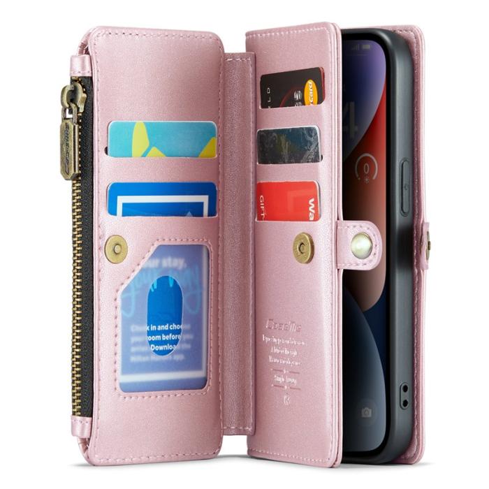 Caseme - CASEME Plånboksfodral Konstläder för iPhone 14 med kortfack - Rosa