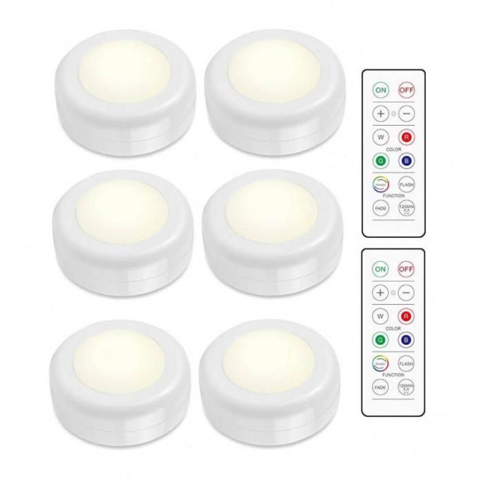A-One Brand - 6st LED-Spotlights med 2 Fjärrkontroll - Vit