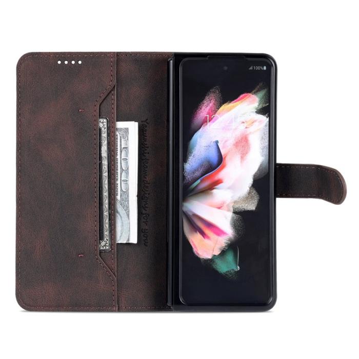 AZNS - AZNS Samsung Galaxy Z Fold3 Plånboksfodral Konstläder - Brun