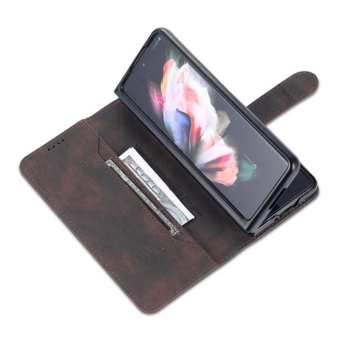AZNS - AZNS Samsung Galaxy Z Fold3 Plånboksfodral Konstläder - Brun
