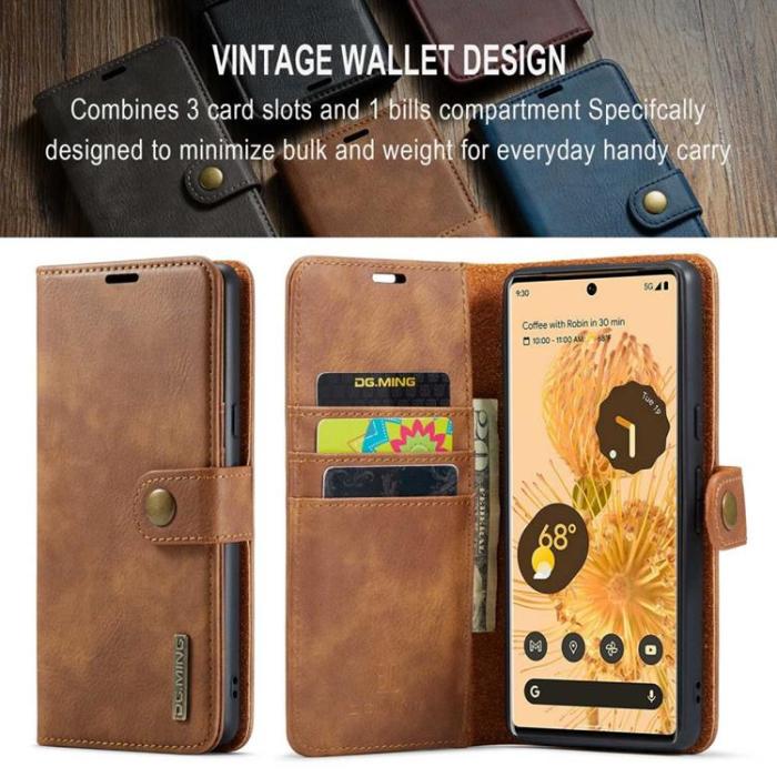 DG.MING - DG.MING Google Pixel 7 Pro Plånboksfodral Detachable 2in1 Äkta läder - Brun