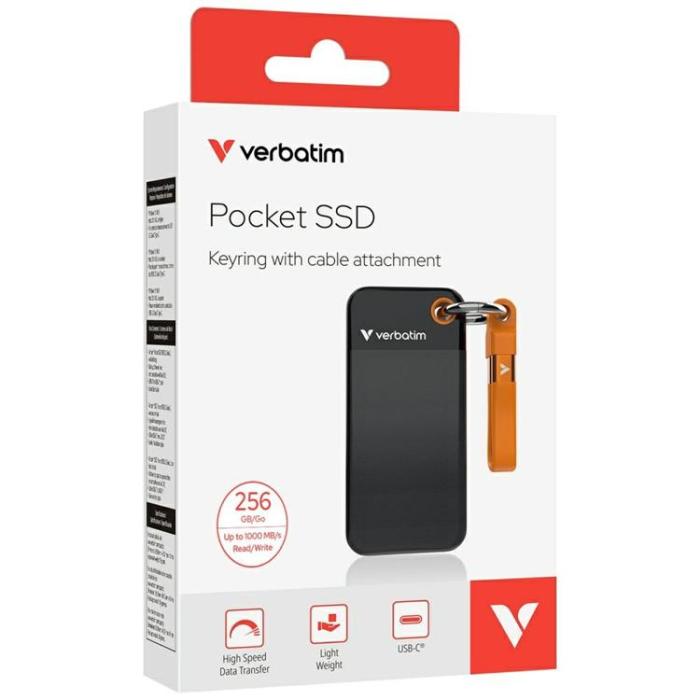Verbatim - Verbatim Extern hårddisk Pocket SSD 256GB USB-C 3.2 Gen 2 - Svart/Orange