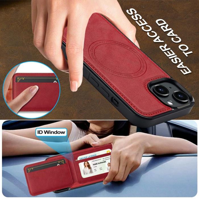 LC.imeeke - LC.IMEEKE L3 iPhone 15 Fodral Magnetiskt Konstläder - Röd