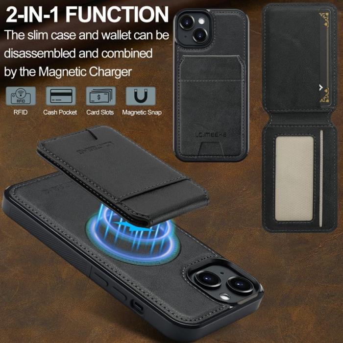 LC.imeeke - LC.IMEEKE L3 iPhone 15 Fodral Magnetiskt Konstläder - Svart