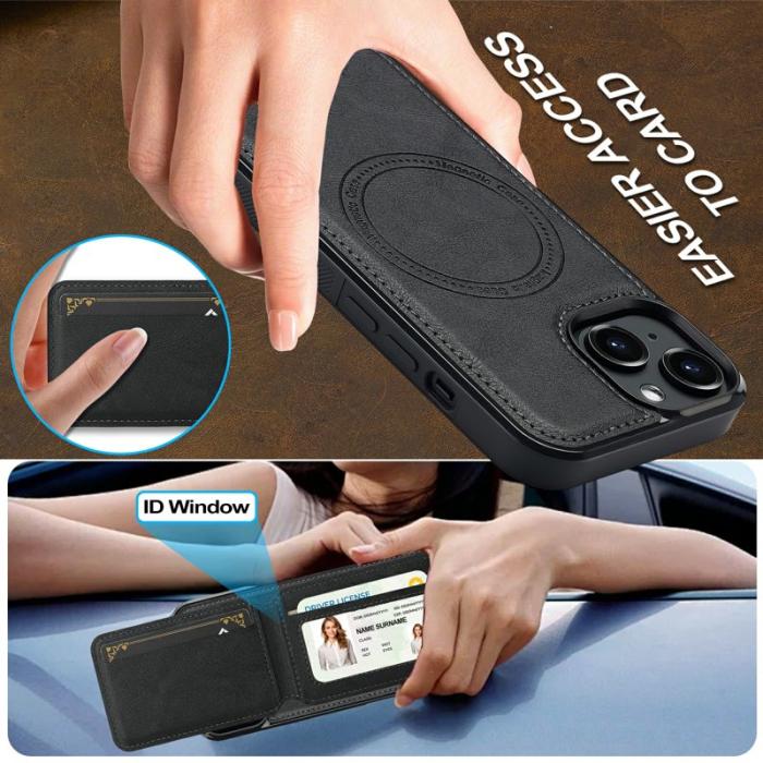 LC.imeeke - LC.IMEEKE L3 iPhone 15 Fodral Magnetiskt Konstläder - Svart