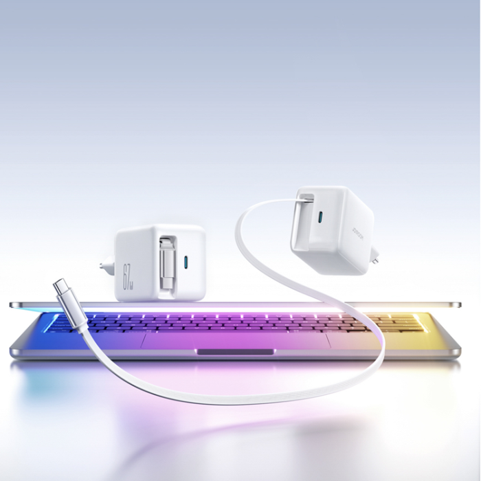 Joyroom - Joyroom Snabbladdare USB-C 67W med Retractable USB-C Kabel Vit