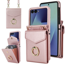 A-One Brand - Galaxy Z Flip7 Plånboksfodral Litchi med Axelrem - Roséguld