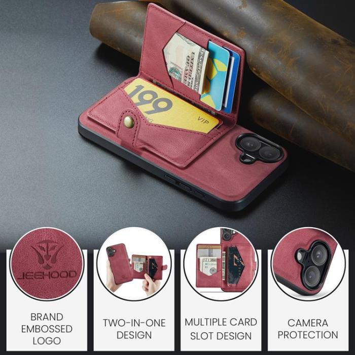 OEM - JEEHOOD iPhone 17 Mobilskal KonstLäder + Plast Avtagbar - Röd