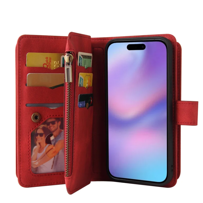 A-One Brand - iPhone 17 Konstläder Plånboksfodral Zipper Rem