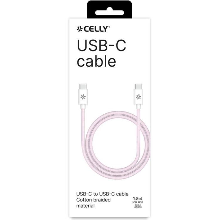 Celly - CELLY USB-C till USB-C kabel 60W 1.5m - Rosa