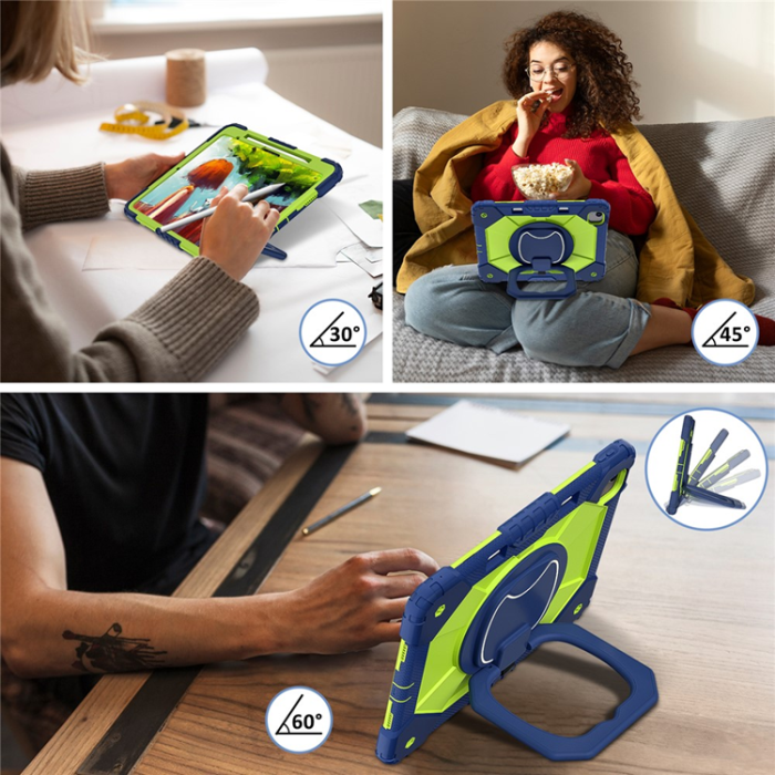 A-One Brand - iPad Air 13(2025/2024) Skal Kickstand Silikon+PC - Marinblå/Gulgrön