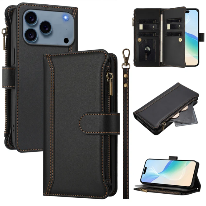 A-One Brand - iPhone 17 Pro Max Plånboksfodral 9 Kortfack - Svart