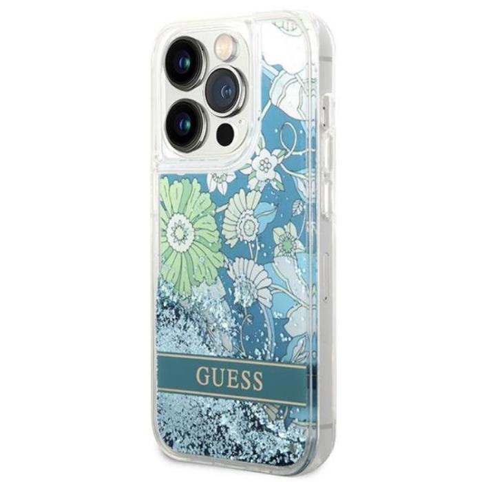 Guess - GUESS iPhone 14 Pro Skal Flower Liquid Glitter - Grön