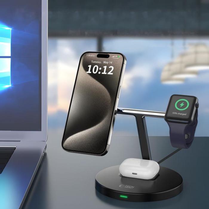 Tech-Protect - Tech-Protect 3-in-1 Trådlös Laddare Magsafe iPhone, Apple Watch, AirPods - Svart