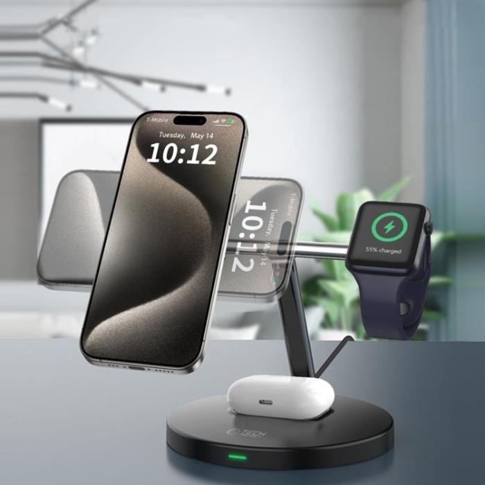 Tech-Protect - Tech-Protect 3-in-1 Trådlös Laddare Magsafe iPhone, Apple Watch, AirPods - Svart