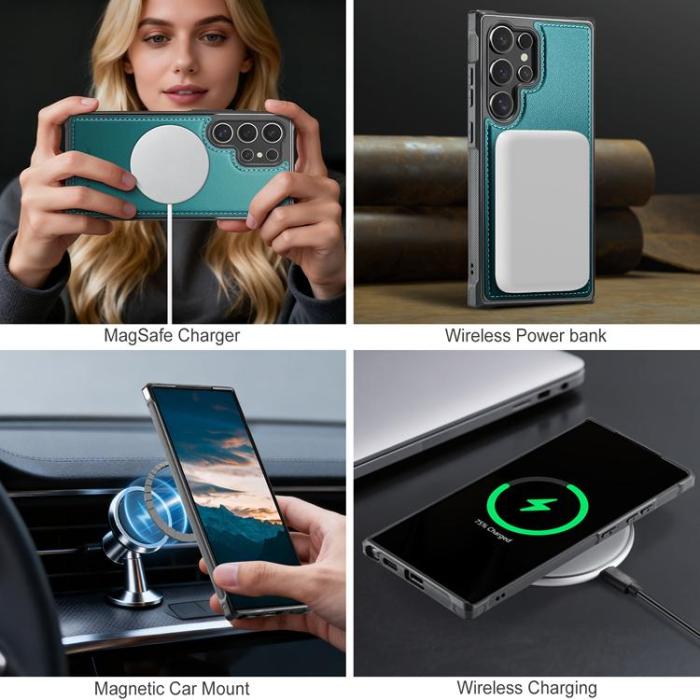 OEM - JEEHOOD Samsung Galaxy S23 Ultra Fodral Konstläder - Blå