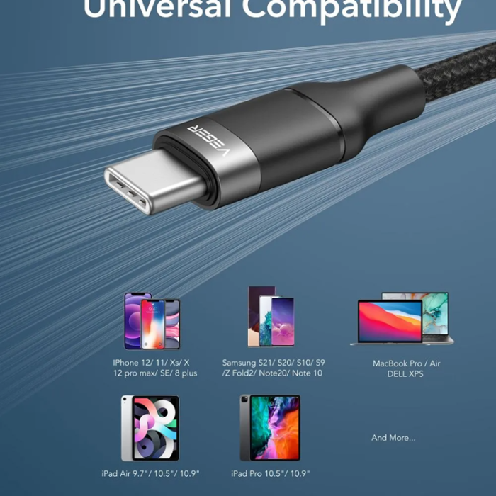 Veger - Veger USB-C till USB-C kabel 1.5m 2.4A - Svart
