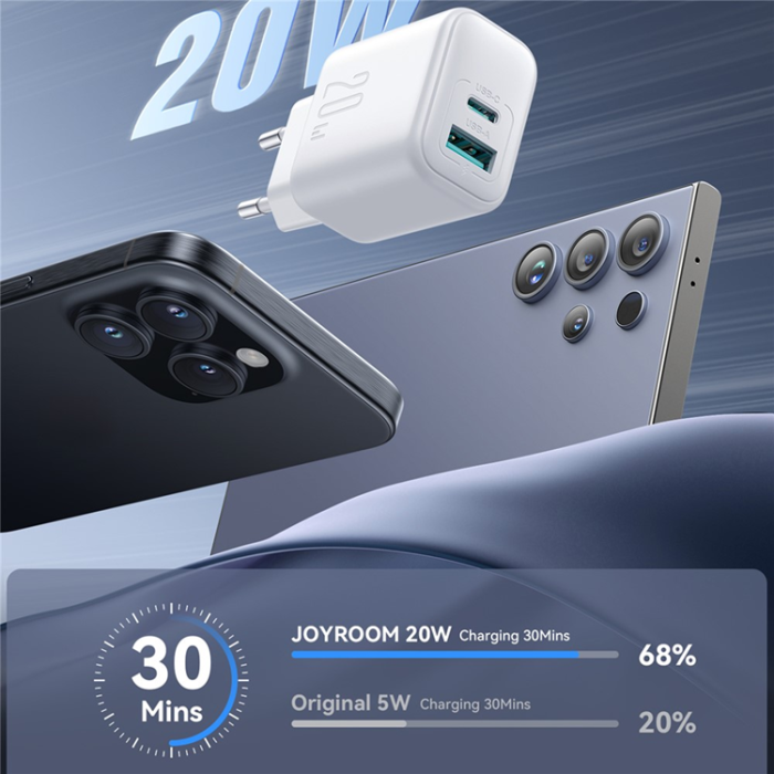 Joyroom - JOYROOM Snabbladdare 20W USB-A - USB-C EU JR-TCF21 - Vit