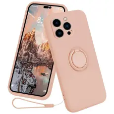 OEM - iPhone 15 Pro Max Mobilskal Ringhållare Liquid Silikon - Rosa