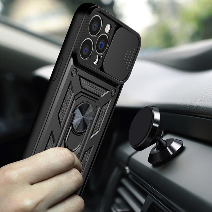 OEM - iPhone 14 Skal med Ringhållare Hybrid Armor Camshield - Svart