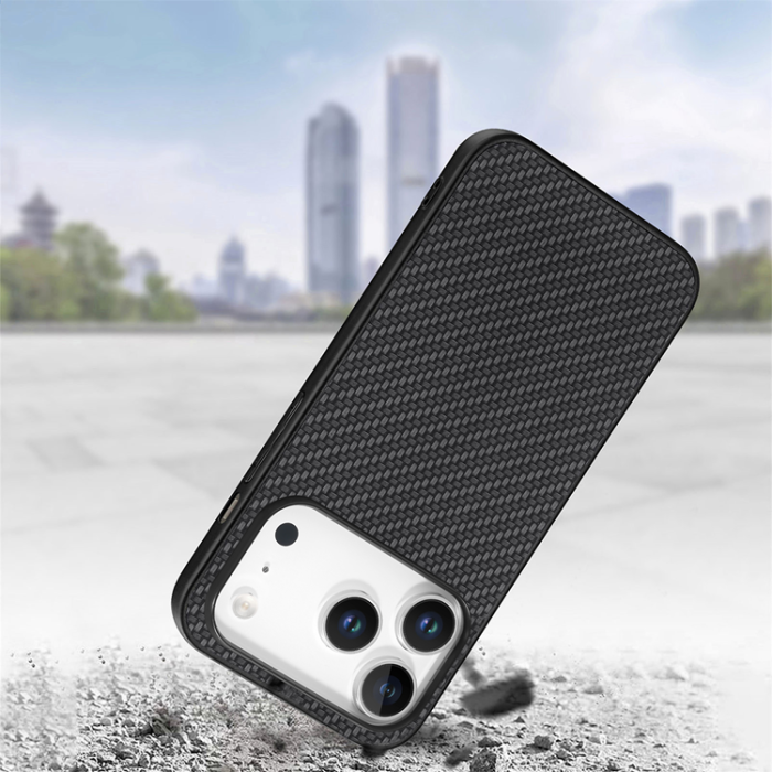 A-One Brand - iPhone 17 Pro Max Mobilskal Carbon Fiber PU Läder - Svart