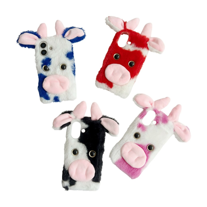 A-One Brand - iPhone 17 Mobilskal Fluffy Cute Cow Plush TPU - Rosa