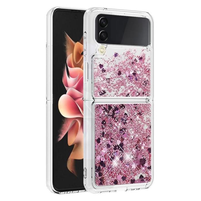 A-One Brand - Galaxy Z Flip 4 Skal Liquid Floating Glitter - Rosa Guld