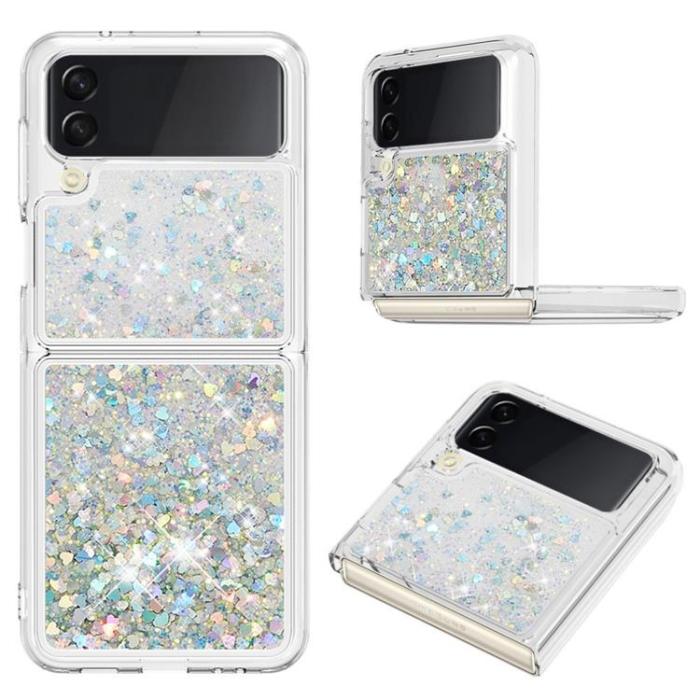 A-One Brand - Galaxy Z Flip 4 Skal Liquid Floating Glitter - Silver