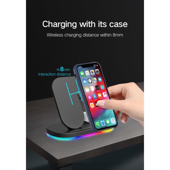 A-One Brand - 3in1 Qi 15W Trådlös laddare iPhone / Apple Watch / AirPods - Svart