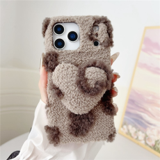 A-One Brand - iPhone 17 Pro Max Mobilskal 3D Heart Plush TPU Winter Warm - Brun