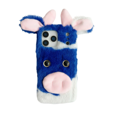 A-One Brand - iPhone 17 Pro Max Mobilskal Fluffy Cute Cow Plush TPU - Blå