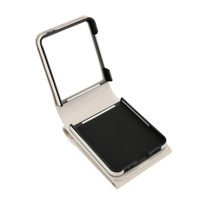 A-One Brand - Galaxy Z Flip7 Plånboksfodral Litchi med Axelrem - Vit