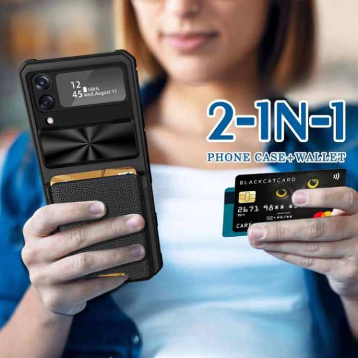 A-One Brand - Galaxy Z Flip 4 Mobilskal Korthållare Kamera Slider - Svart