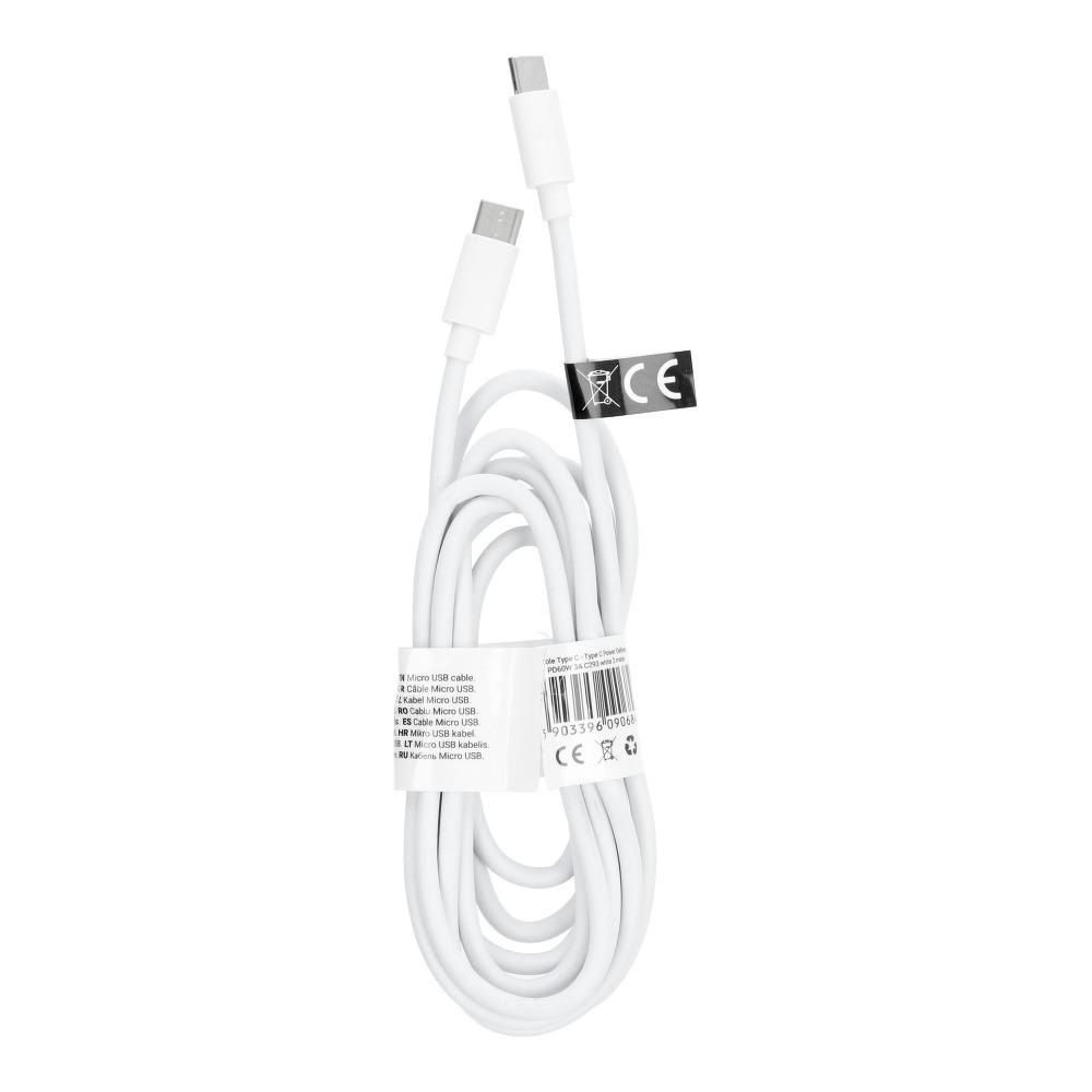 USB-C till USB-C kabel Power Delivery PD60W 3A C293 2m - Vit | 3541 | AlltMobil