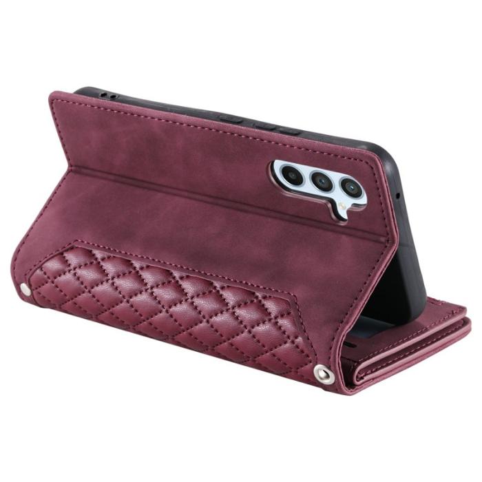 OEM - Samsung Galaxy S26 Plånboksfodral Rhombus Stitching Line Konstläder - Vinröd