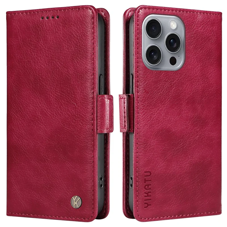 YIKATU iPhone 16 Pro Max Plånboksfodral Litchi Texture - Vinröd | 2353 | AlltMobil
