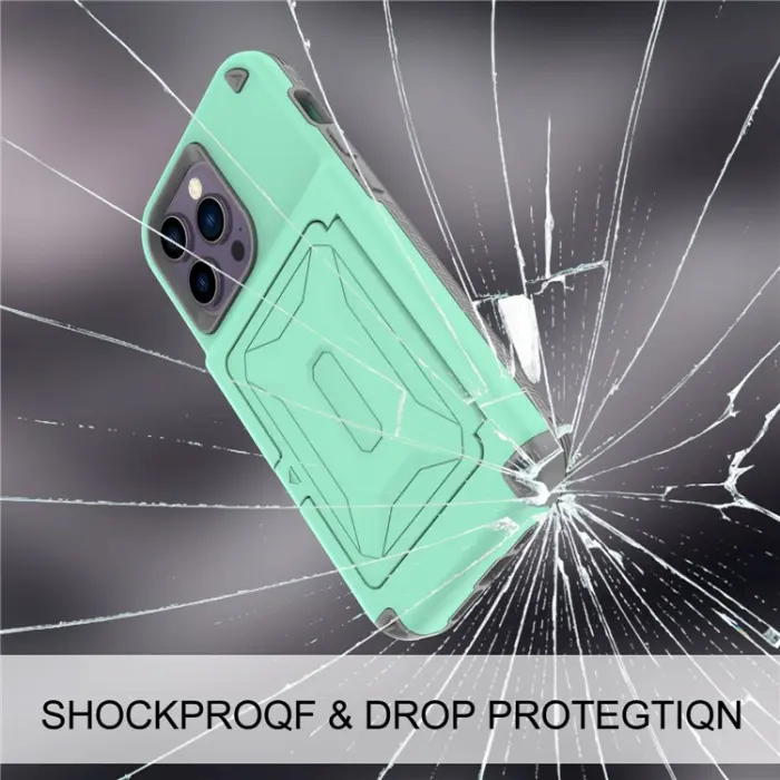 OEM - iPhone 14 Pro Max Skal Korthållare Mirror Kickstand - Grön