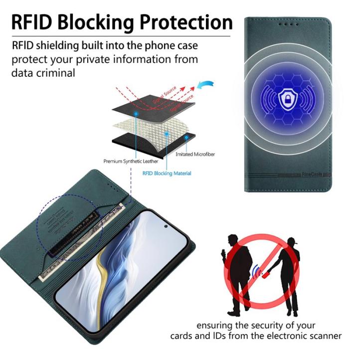 OEM - RINACASIS Samsung Galaxy A57 Plånboksfodral Konstläder RFID Skydd - Grön